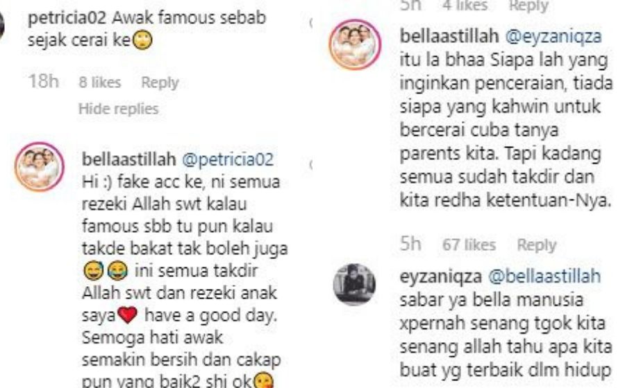 Didakwa Famous Sebab Cerai Ini Komen Balas Bella Astillah Gempak