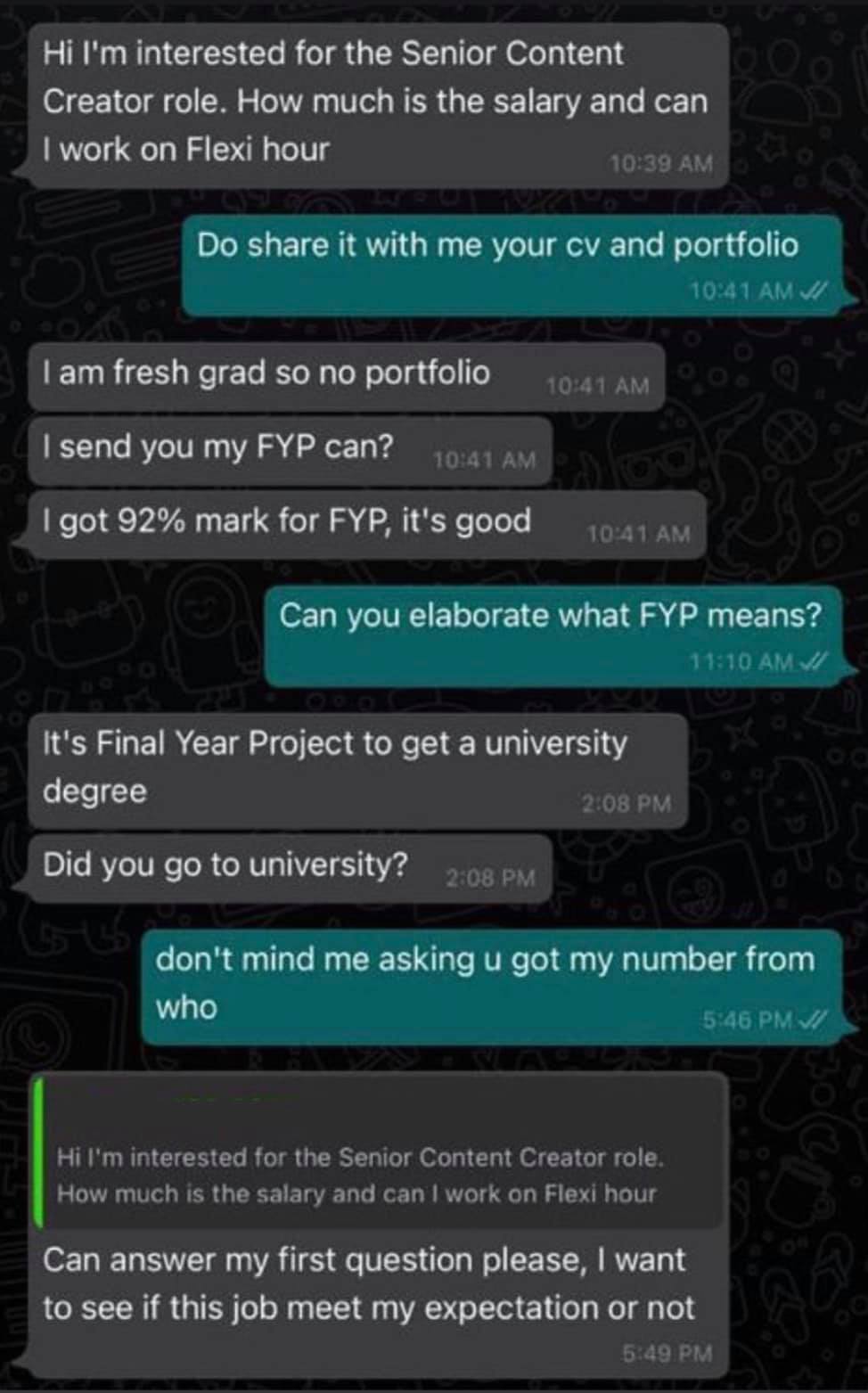 Facebook/Hara Lee The beginning of the conversation.