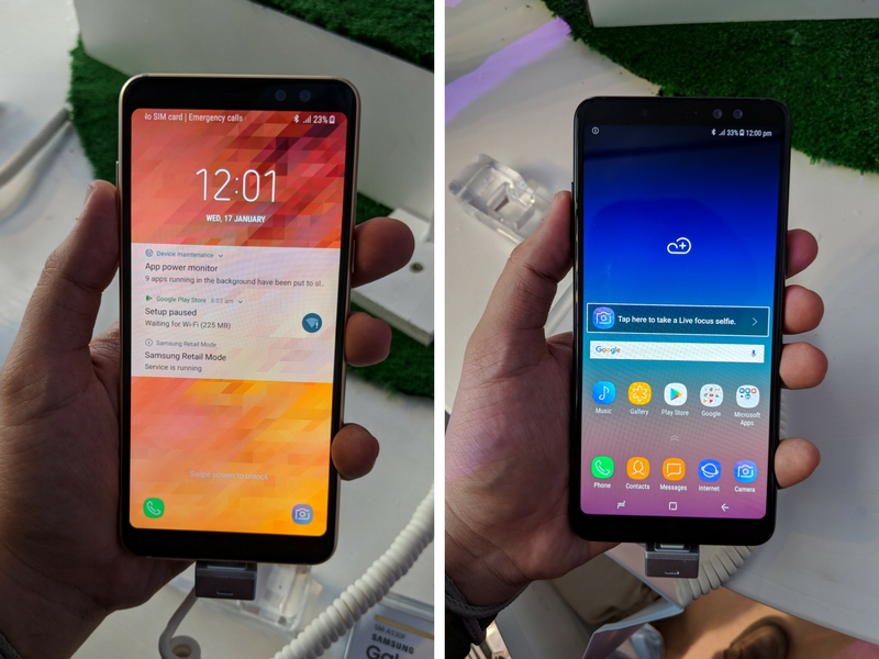 Rojak Daily Skop! Galaxy A8 di kiri manakala A8 Plus di bahagian kanan.