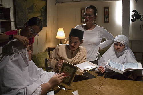Grand Brilliance The Mukhsin cast getting ready for their next scene with Yasmin Ahmad.