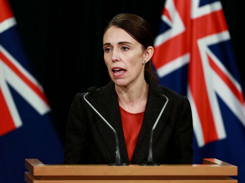 Hagen Hopkins/Getty Images via National Post Jacinda Ardern during a press conference after the gun attack.