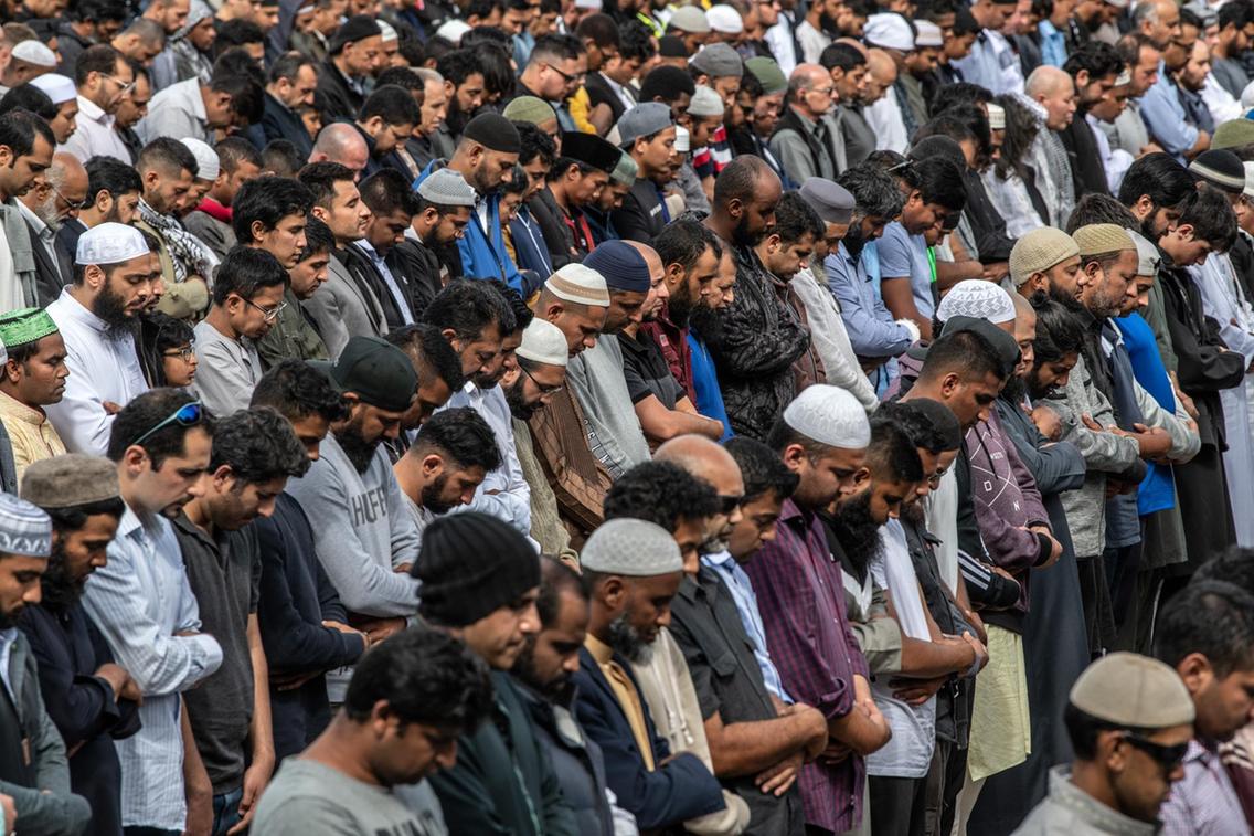 Getty Images via The National Muslims at the Friday prayers post one-week after the attack.