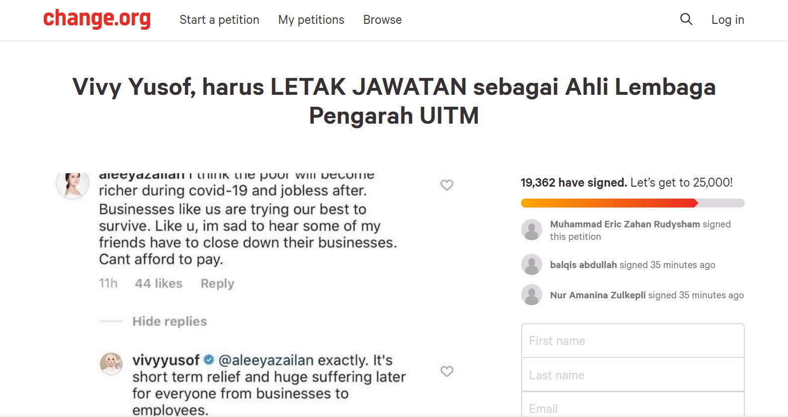 Change.org The now-deleted infamous petition.