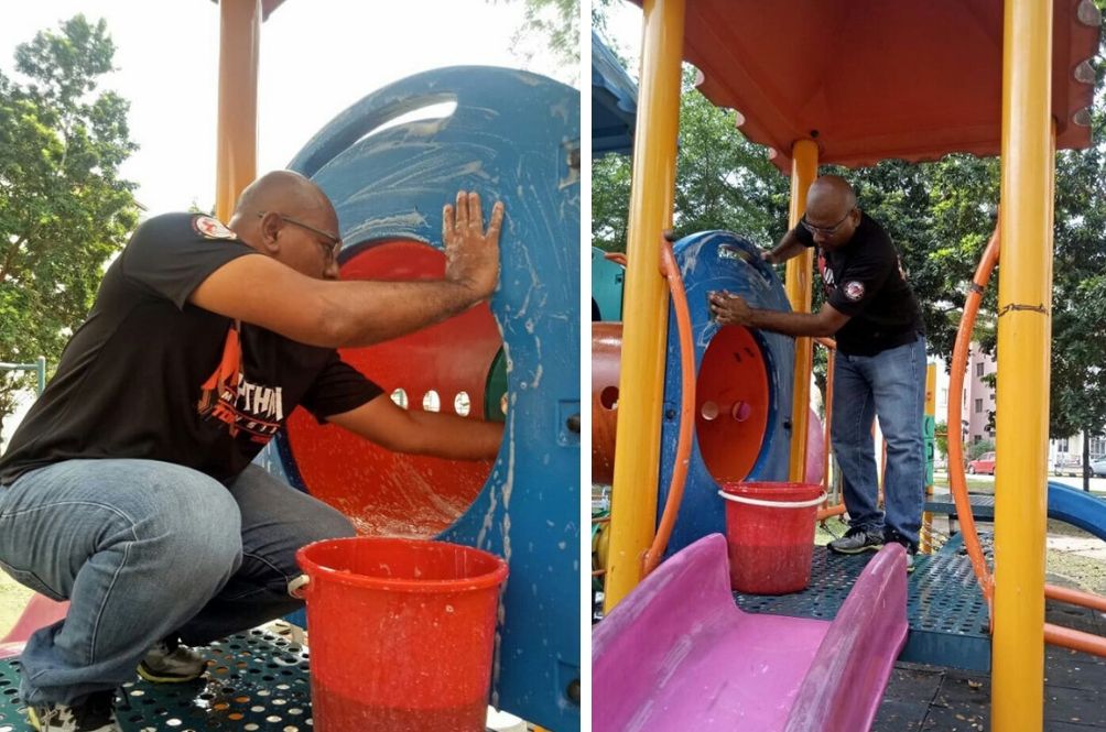 A Selfless Act Malaysian Man Washes Playgrounds To Keep Children Safe