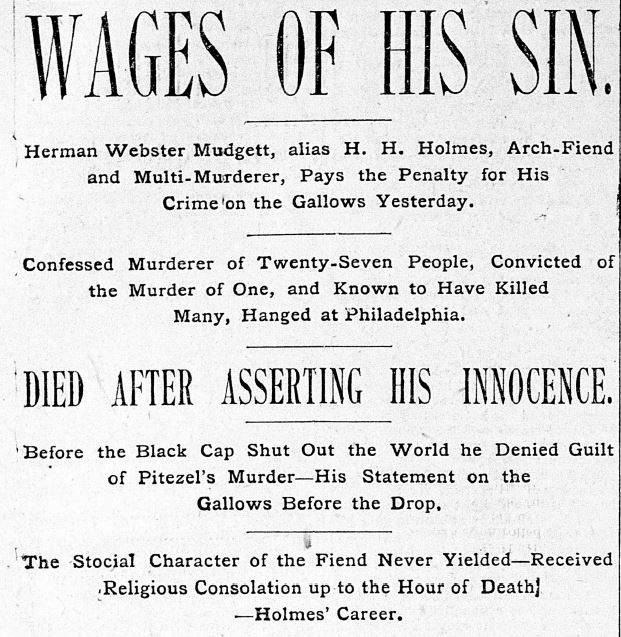 Hoosier State Chronicles A newspaper clipping on the day after H.H. Holmes' hanging